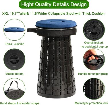 Складаний стілець Upgrade XXL з подушкою, чорний. Міцний, для дорослих, вантажопідйомність 1000 фунтів, для кемпінгу, подорожей та активного відпочинку