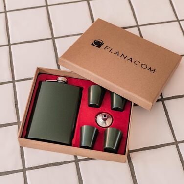 Набір фляга з нержавіючої сталі з келихом та воронкою • Військовий дизайн • Зелений • 9 oz / 265 ml • Для піших прогулянок