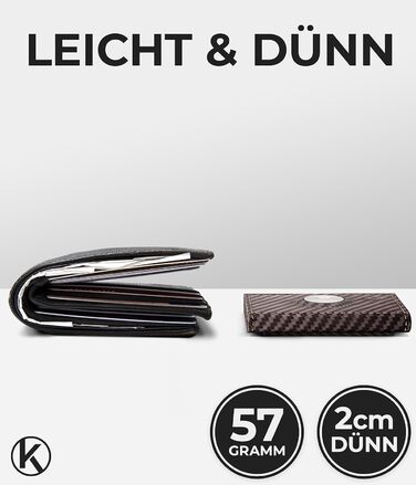 Гаманець Koruta Slim з RFID захистом та відділенням для монет (Carbon Braun) - картхолдер для чоловіків і жінок, міні-гаманець для кредитних карт, Airtag-відділення