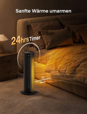 Керамічний обігрівач-теплая вітра PELONIS 2000W з дистанційним керуванням, поворот 75°, ECO-режимом та захистом від перегріву, чорний