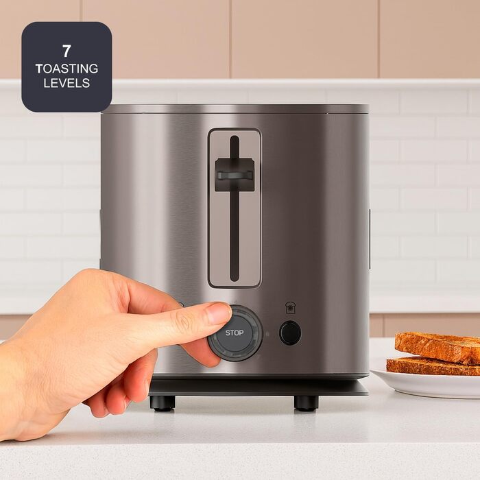 Тостер BLACK+DECKER BXTO1960E з цифровим керуванням, 1960 Вт, 6 рівнів підсмажування, 4 відділення, функції: стоп, підігрів, розморожування, автоматичне центрування, підігрівач для тостів