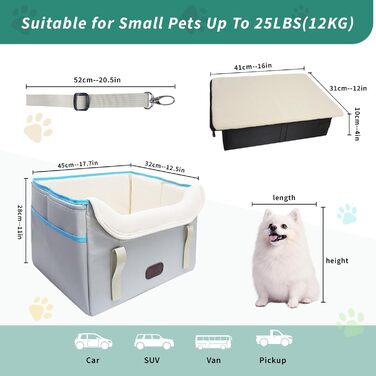 Автокрісло для собак Threedokke, корзина для собак у машину, водовідштовхувальне, складане з фіксатором, для маленьких собак до 6 кг, сіре