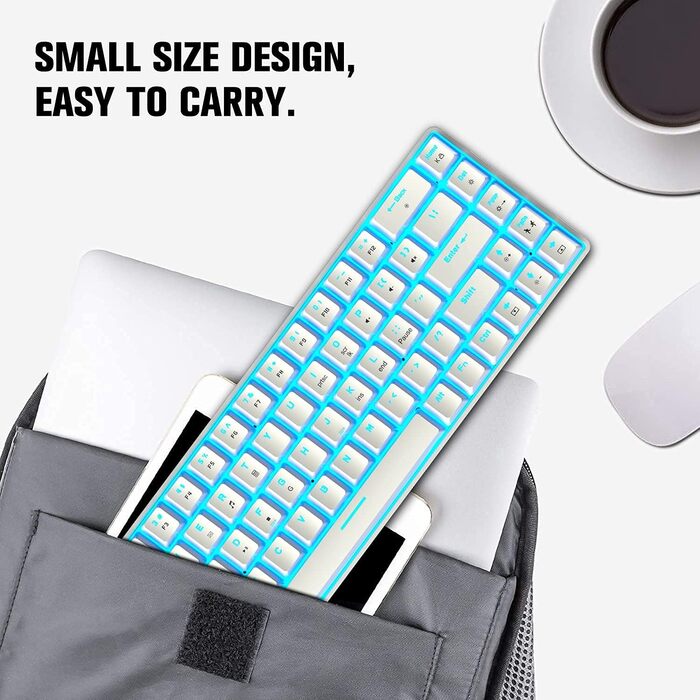 RGB ігровий комплект клавіатури та миші: компактна клавіатура 68 клавіш з червоним перемикачем, миша 6400DPI з програмуванням, сумісна з Windows, Mac, PS4, білий (BlueSwitch CoolBlue Backlit Keyboard White + Green Mouse)