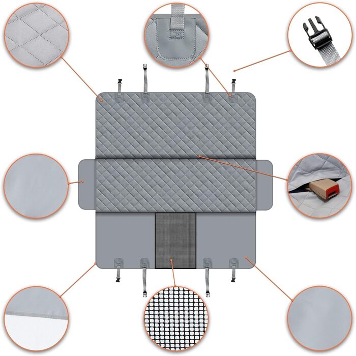 Захисний чохол на сидіння для собак, для автомобілів, SUV та вантажівок з сіткою у вікно, стійкий до подряпин, нековзний та водонепроникний, з поворотком для повідка (Рожевий). Чохол на сидіння та поводок для собак (Сірий)
