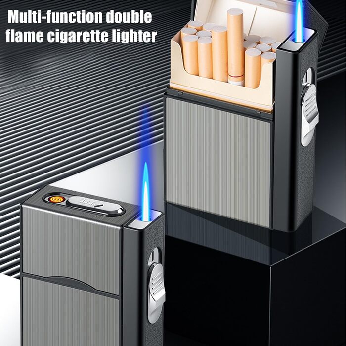 Чохол для сигарет з запальничкою, алюміній, 20 сигарет, USB зарядка (без газу), чорний