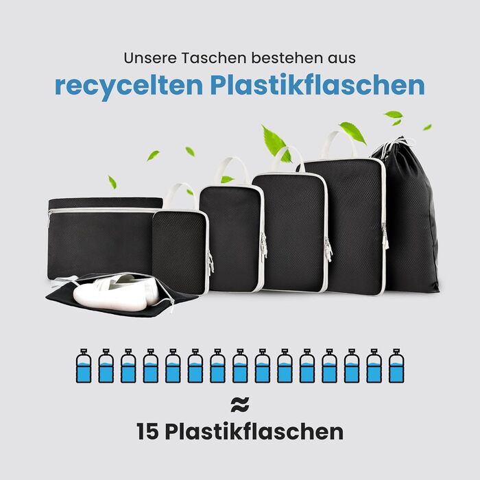 Набір кубиків-органайзерів для подорожей MEUVO - 7 шт. Компресійні сумки для валізи/рюкзака, чорні