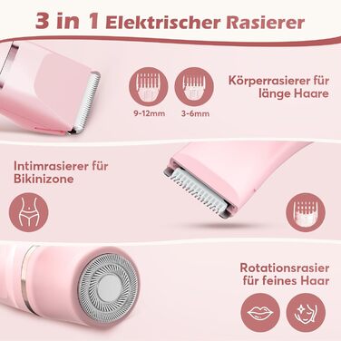 Електричний тример для інтимної зони для жінок 3-в-1, для бікіні, обличчя та тіла, бездротовий, водонепроникний, для чутливої шкіри (білий/рожевий)