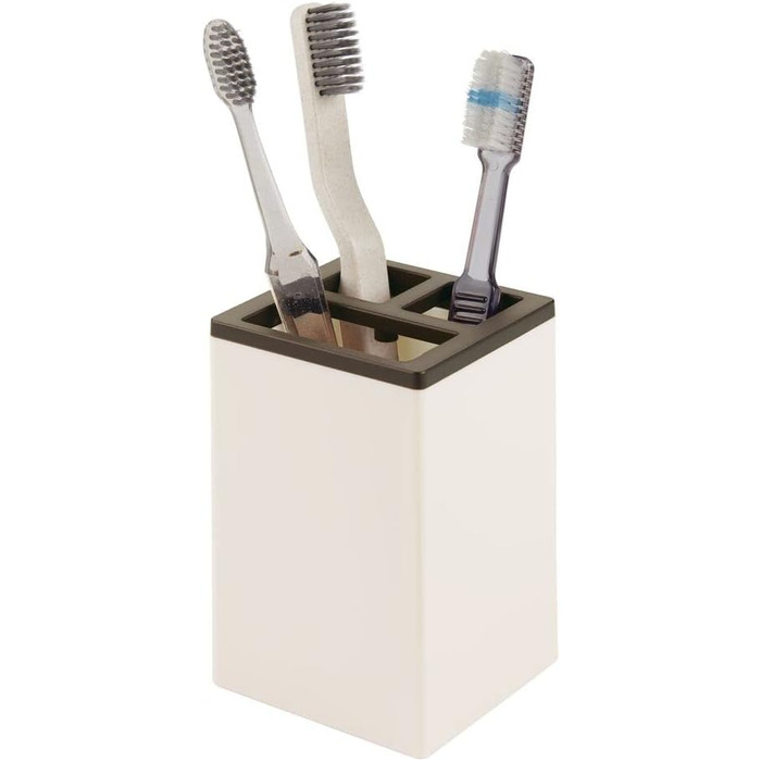 Набір аксесуарів для ванної кімнати mDesign 4-Piece – тримач для зубних щіток, дозатор мила, мильниця та стаканчик, кремово-бронзовий колір, міцний пластик