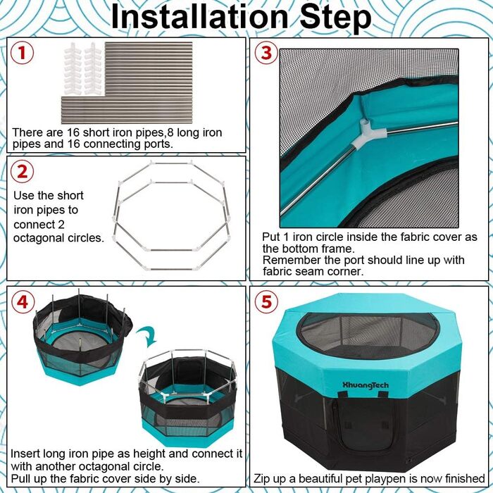 Клітка-загон для собак, котів, кроликів та морських свинок XhuangTech, з м'якого матеріалу, портативна, складана, з металевим каркасом, для цуценят, блакитна (87,6 x 87,6 x 54,9 см)