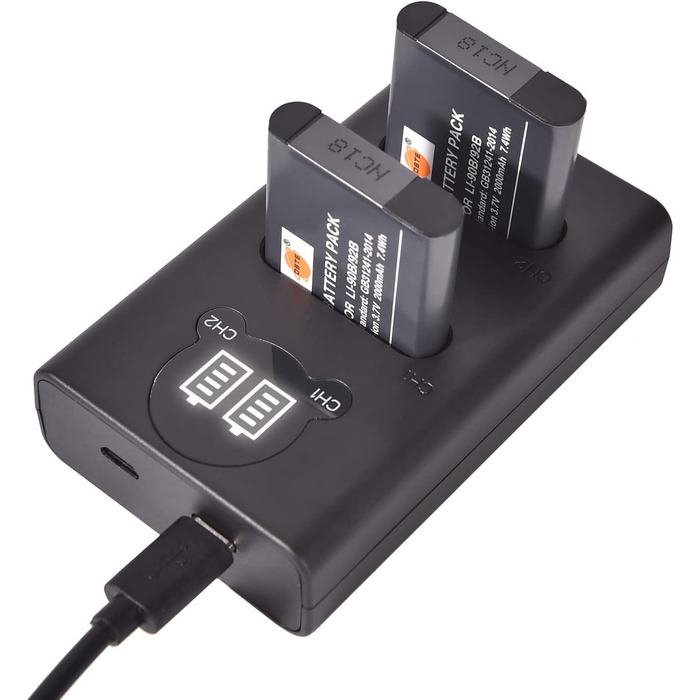 Замінна батарея DSTE 2x LI-90B + подвійний USB-зарядний пристрій з LCD-дисплеєм для Olympus SH-1, SH-50, iHS SH-60, SP-100, SP-100EE, Tough TG-1, iHS Tough TG-2, iHS Tough TG-3, XZ-2 iHS