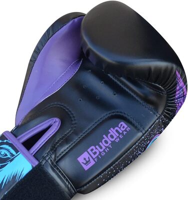 Buddha Fight Wear Luzbel Boxing Gloves - Muay Thai & Kickboxing - 12oz Blue - Premium Leather & Odor-Resistant Interior