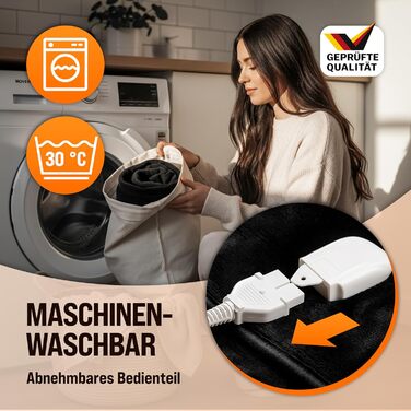 Monzana® Електрична ковдра з підігрівом 180x130 см, 120 Вт, 10 рівнів нагріву, таймер, захист від перегріву, пральна, флісова ковдра для ліжка, чорна, антрацитова