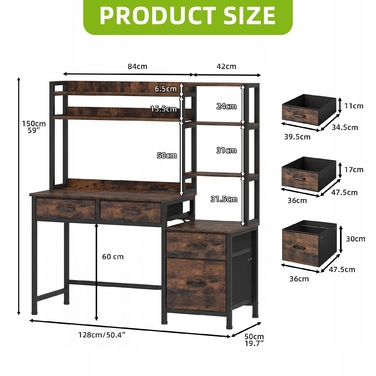 Ігровий кутовий стіл з шухлядами та полицями для домашнього офісу, коричневий