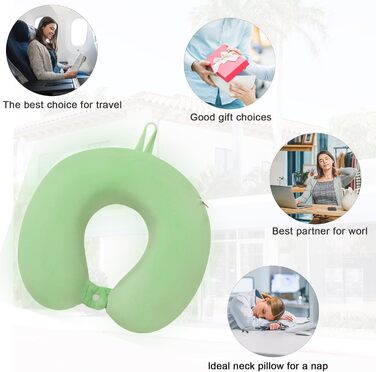 Подушка для шиї з Memory Foam, зручна у подорожах, U-подібна, підтримує шию та голову, для літаків, поїздів, авто (зелена)