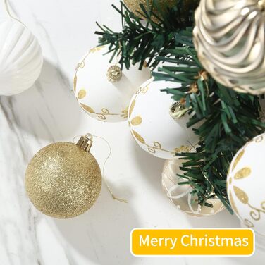 34 штуки новорічних кулі, прикраси для ялинки з пластику, новорічні прикраси з ключ-стрічкою, набір з малюнком оленя, кульки для прикраси ялинки (біле золото)