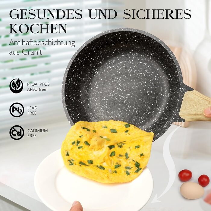Набір кухонного посуду GiPP з кришкою, антипригарне покриття з кераміки, набір каструль та сковорідок для всіх типів плит, (сірий, 14-ти частинний)