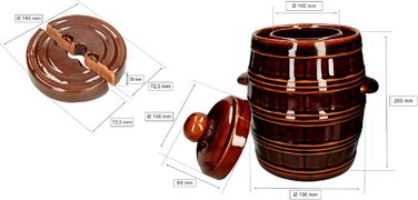 Керамічний глечик KOTARBAU 5 л з кришкою і каменем-пресом для квашення, герметичний бурий глиняний бочонок для капусти та огірків, керамічний посуд для закваски