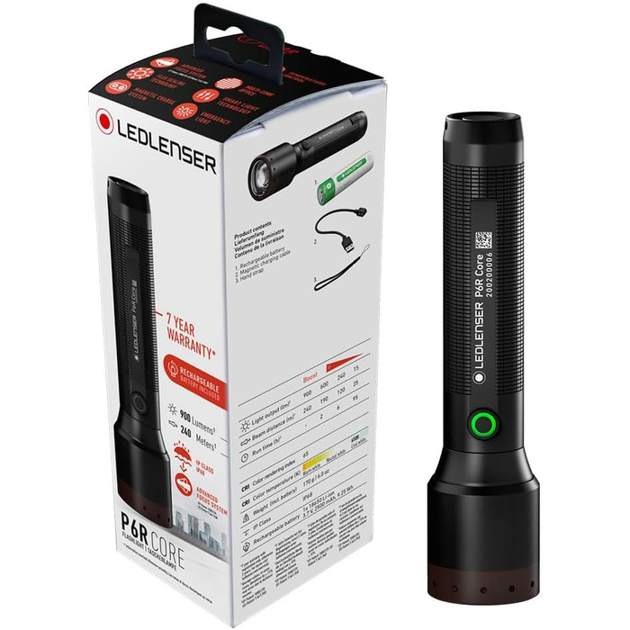 Ліхтарик Ledlenser P6R Core акумуляторний LED, 900 люмен, IP68, фокусування, USB зарядка, дальність 240 м