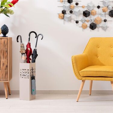 Підставка для парасольки Baroni Home квадратна металева з різьбленням, 2 гачки, знімна миска, 15,5x15,5x49 см (Таунгrau)