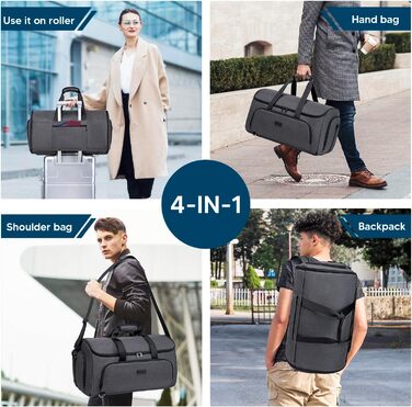 Suit bag, garment bag, travel duffel bag for suits, convertible garment duffel bag for men and women, 4 in 1 suit bag hanging bag with shoe bag