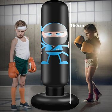 Дитячий боксерський мішок EIVONDA 160см з рукавичками та насосом для боксу, MMA, карате, таеквондо. Чорний