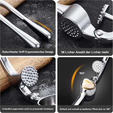 Пресс для часнику з зручною ручкою, 3 частини - сріблястий Garlic press