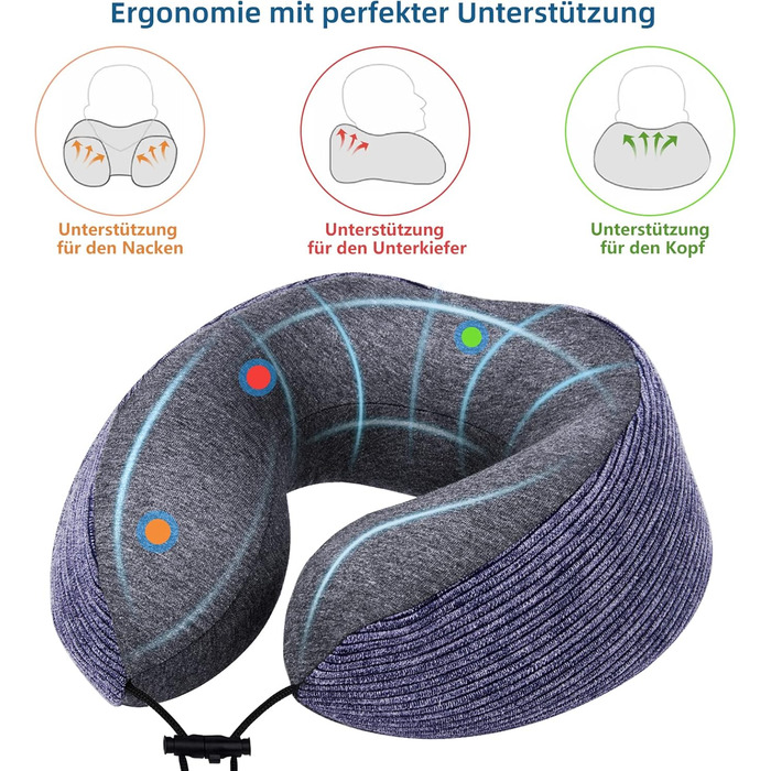 Подушка для шиї у подорожах, 100% Memory Foam - для автомобіля, літака, поїзда, офісу та кемпінгу, з чохлом, маскою для сну та берушами, фіолетовий
