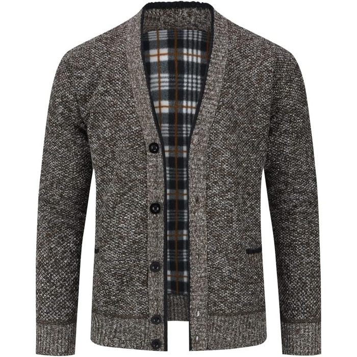 Чоловічий в'язаний кардиган Allthemen з V-подібним вирізом, з підкладкою та ґудзиками, велика в'язка, теплий перехідний жакет (4XL, Кофе)