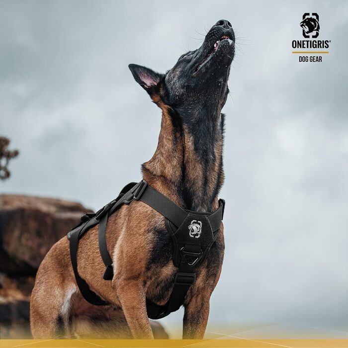 Шлейка для собак OneTigris T-Bone, тактична, з двома ручками, чорна, M (14-27 кг)