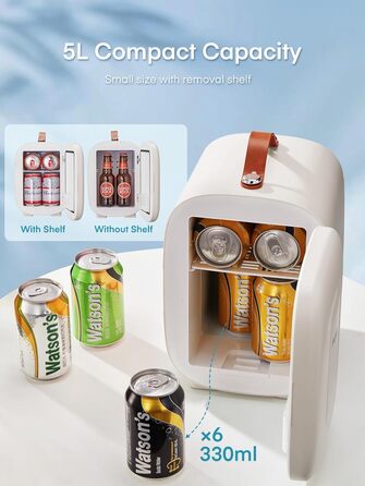 Mini холодильник FOHERE 5 літрів: для напоїв та догляду за шкірою, USB живлення, 220V/12V, білий