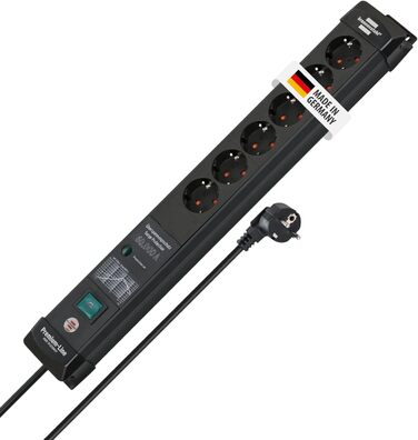 Бренненштуль Преміум-Лінія Мережевий фільтр 6 розеток з захистом від перенапруги до 60000A (з вимикачем та 3м кабелем, для кріплення на стіну, Made in Germany) чорний, розсіювач струму 60000 A