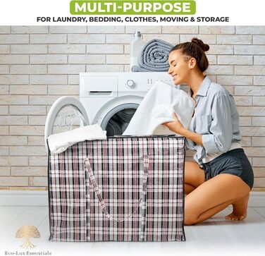 Pro-Lux Extra Large Laundry Storage Bags, Shopping Bags, Strong, Durable, XXL Moving Bags with Zipper and Handles, Reusable, 8 Pack