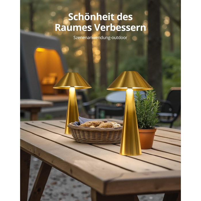 BOJIM 2 шт. LED настільна лампа золота, акумуляторна, USB, бездротова, диммування, магнітна, IP54, вологостійка, для балкона, поворотний наголовник