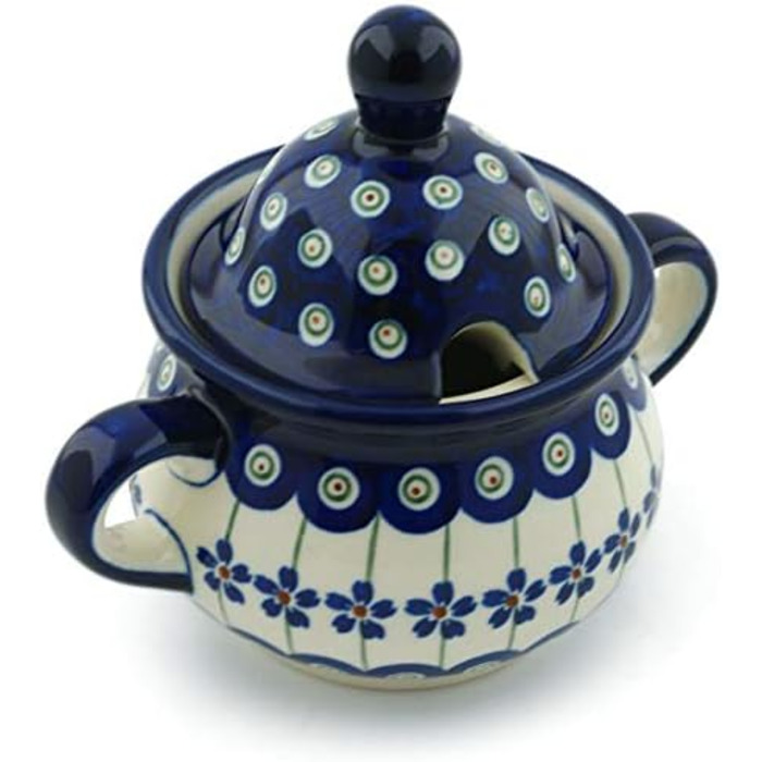 Bunzlauer Ceramics Original 0.35 Liter Sugar Bowl, Sugar Dispenser, Sugar Container with Lid Ø14.6 cm H13.2 cm, Decoration 166a