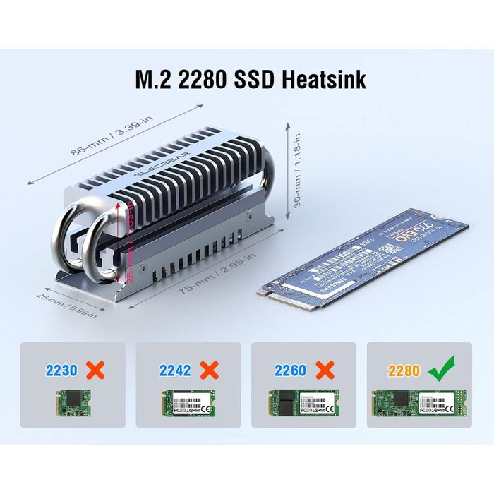 Радіатор охолодження SSD M.2 2280 ElecGear EL-80P з Heatpipe та двошаровим алюмінієвим радіатором для NVMe/SATA SSD