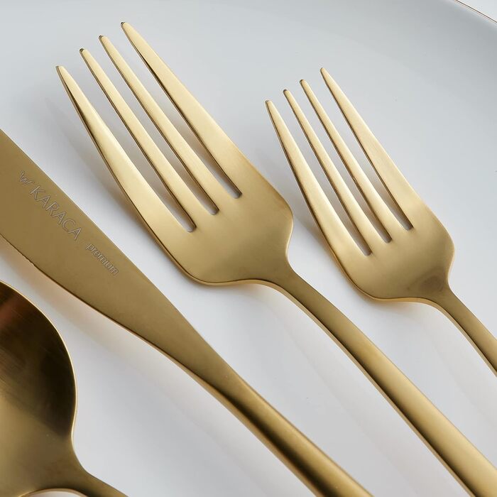 Karaca Orion Matte Gold 30-Piece Flatware Set for 6 People - Flatware, Knives, Forks, Dessert Forks, Stainless Steel, Dining Flatware, Tableware Set - Healthy and Hygienic, Modern Design