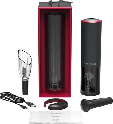 Premium Electric Corkscrew - with Charging Station - Integrated Foil Cutter - Packaged in a High-Quality Gift Box - Black/Silver (Lugano - Matte Black)
