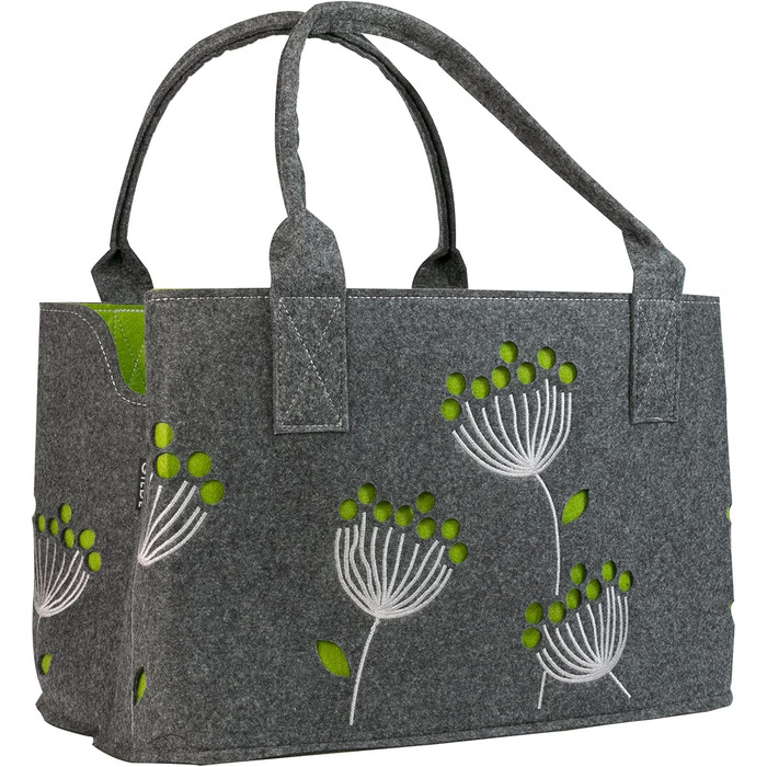 GILDE Felt Bag Dill Flower, 41 cm, Shopping Bag/Wooden Bag/Beach Bag - tear-resistant & carries a lot of weight - safely cushions your purchases and has plenty of storage space (Dark Grey)