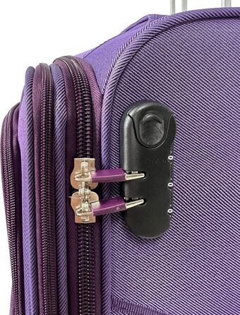 Чемодан-валіза на колесах з тканини, розширюваний, з подвійними колесами (M/L/XL/XXL або набір 4 шт.), м'яке багаж (фіолетовий, ручна поклажа (55 см))