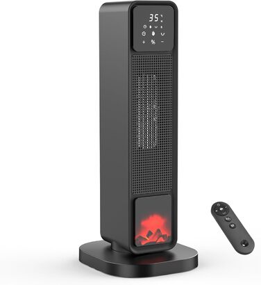 Ефективний енергозберігаючий обігрівач, 1500W PTC кераміка, 34 dB, термостат, таймер 12 год, захист від перегріву та перекидання, з пульт дистанційного керування (матовий чорний)