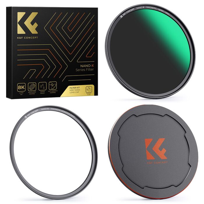 ND фільтр K&F Concept 49mm ND64 (6 Stop) магнітний з кришкою об'єктива, Nano-Xcel