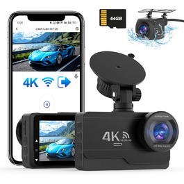 Відеореєстратор SIGRILL 4K/2K/1080p з Wi-Fi, двокамерний, з SD-картою 64GB, нічне бачення, кут огляду 170°, G-сенсор, паркувальний режим, Loop-запис, підтримка до 256GB