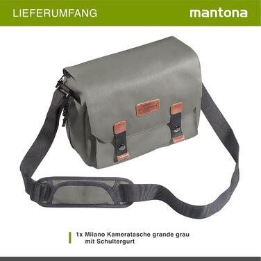 Сумка для фотоапарата Mantona Milano Grande сіра (для DSLR та бездзеркальних камер + аксесуари, вінтажний стиль, сірий інтер'єр)