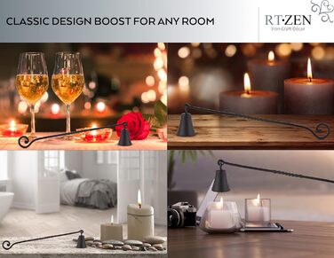 RTZEN - Décor Candle Snuffer with Long Handle, Black Wrought Iron Candle Snuffer, Easily Extinguish Any Candle in Dining Room, Kitchen, Bathroom or Spa, Handmade Authentic Unique Gift