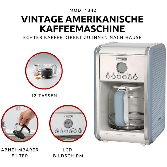 Ariete Vintage Electric Kettle - 1.7L, 2000W, Green/Light Blue