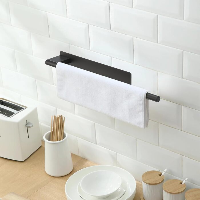 Тримач для рушників Ibergrif M34453A без свердління, 39 см, нержавіюча сталь 304, самоклеючий, чорний