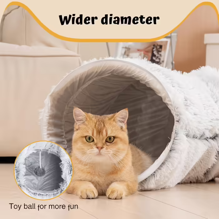 Adventure Cat Tunnel with Central Cushion, Soft Cat Toy Round Multi-Function Cat Bed - Gray
