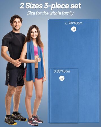 Набір рушників з мікрофібри GZXYA (3 шт.): великий (180x60 см) + 2 маленьких (80x40 см), швидковисихаючі, для спорту та відпочинку