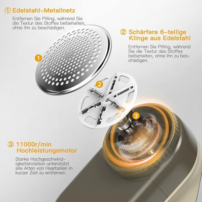 Електричний видалення ворсу Fusselrasierer з LED-дисплеєм, USB-зарядка, 3 швидкості, 6 лез, 2000mAh, для різних тканин (Золотий)