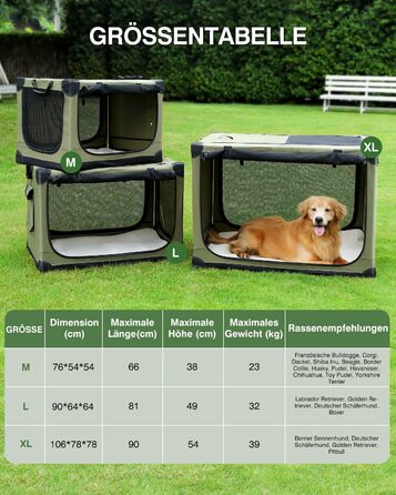 Складана переноска для собак середніх порід, 76x54x54 см, зелена. Зручна переноска для автомобіля з регульованим дизайном, міцна сітка та м'яка підстилка для дому та подорожей